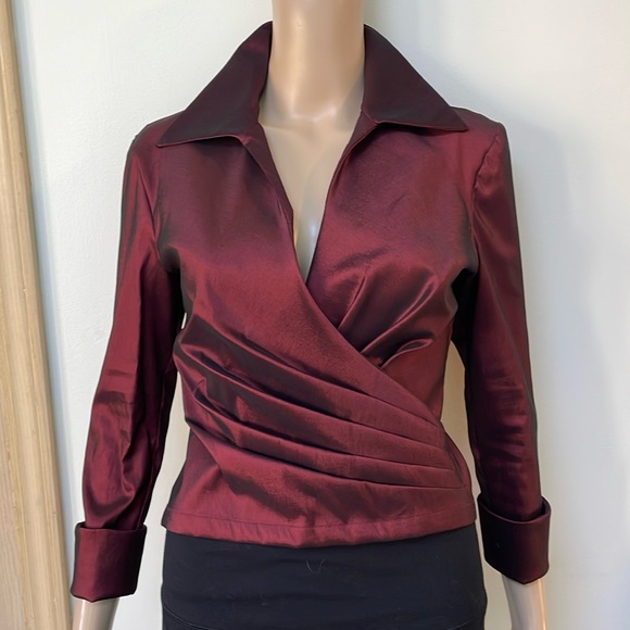 Tadashi Collection Faux Wrap Blouse Burgundy - Picture 1 of 6